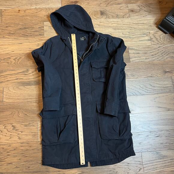 Mens Black Hooded Utility Parka Jacket Long Sleeve Full Zip Pockets - Picture 4 of 11